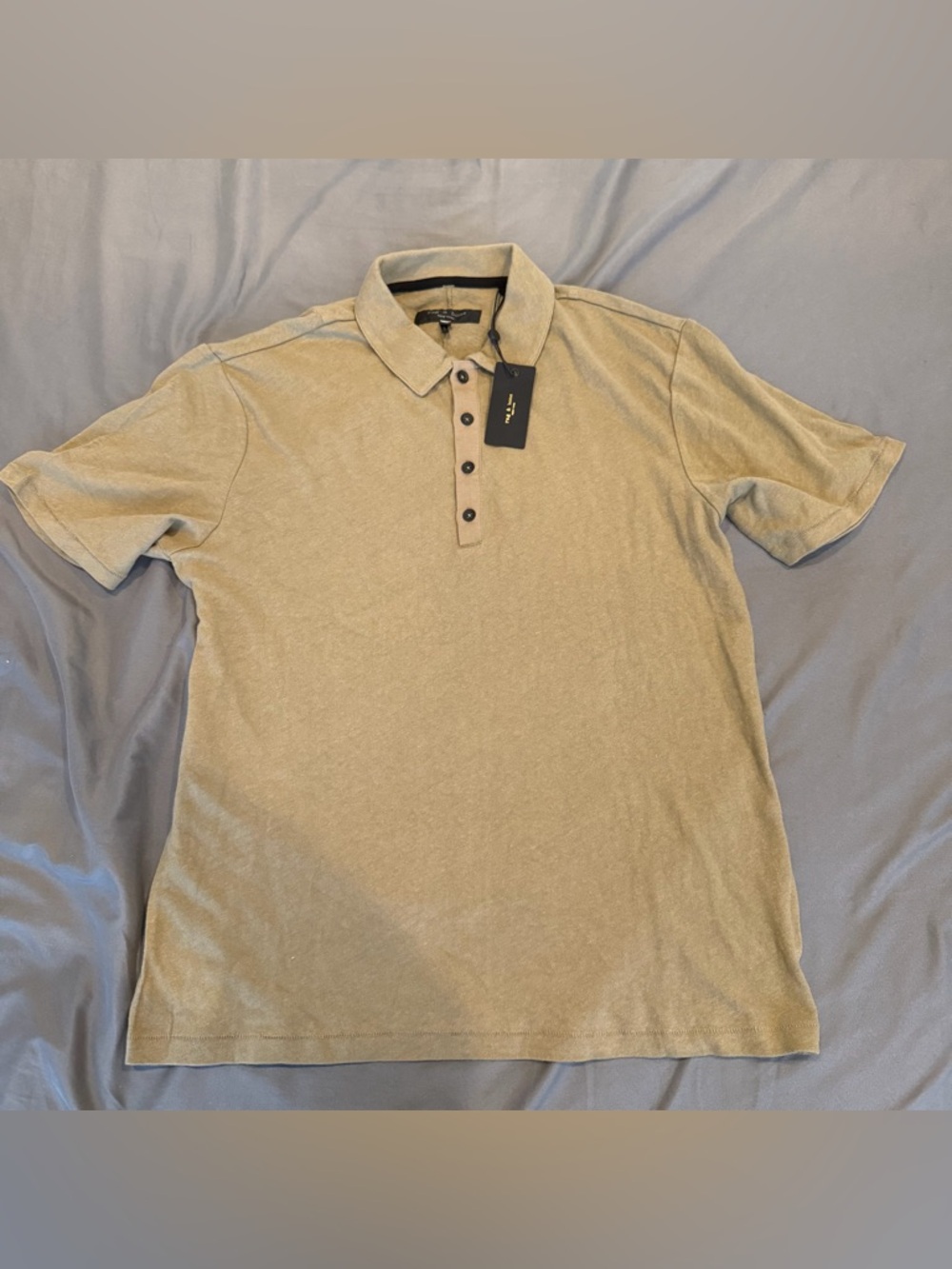 Rag & Bone Polo Shirt Size M Mens Olive Green ‎ Linen Cotton Blend